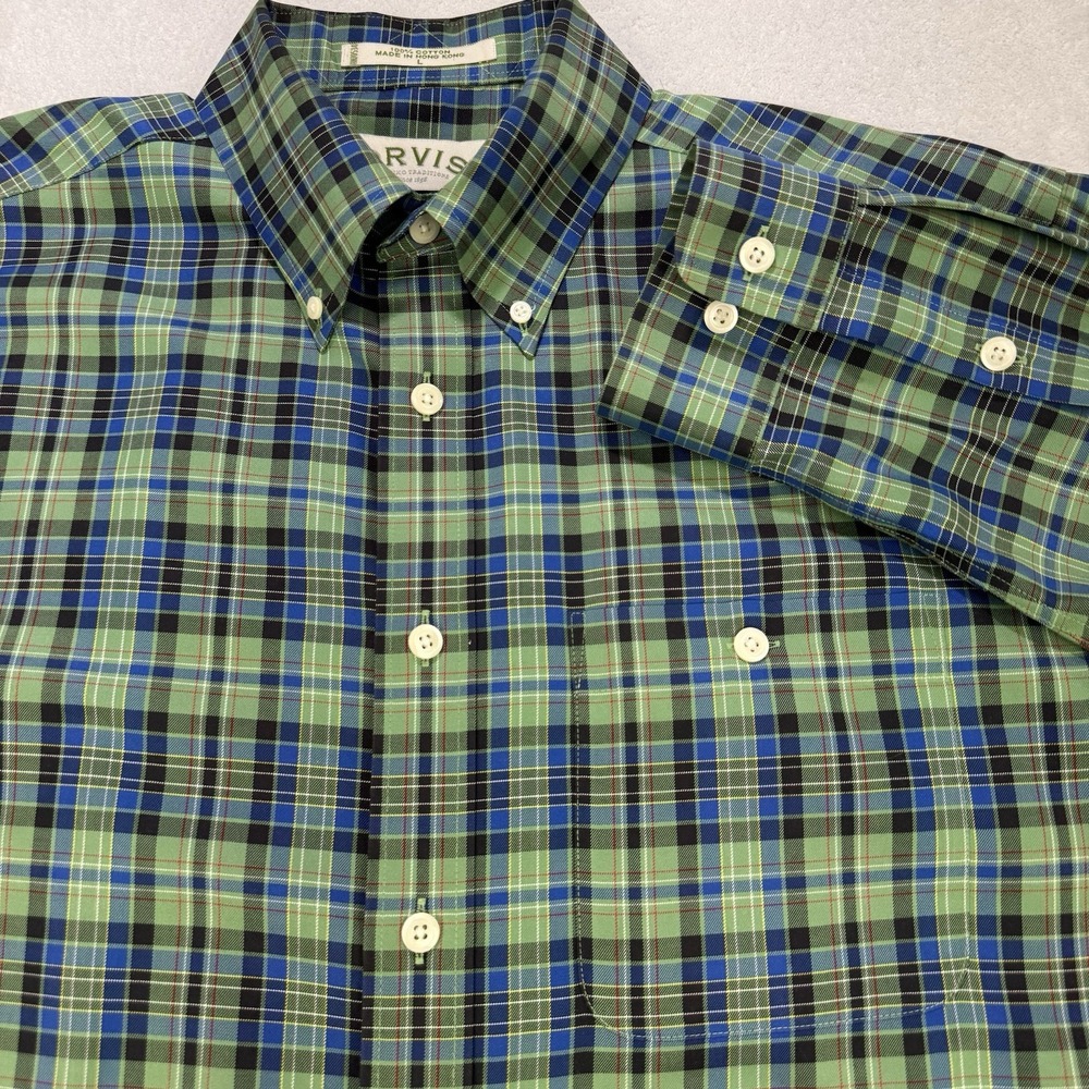 VTG Orvis Shirt Men L Green Gingham Plaid Button Down LS Preppy